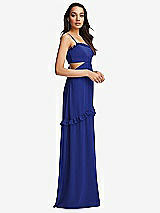 Side View Thumbnail - Cobalt Blue Ruffle-Trimmed Cutout Tie-Back Maxi Dress with Tiered Skirt