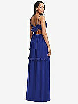 Rear View Thumbnail - Cobalt Blue Ruffle-Trimmed Cutout Tie-Back Maxi Dress with Tiered Skirt
