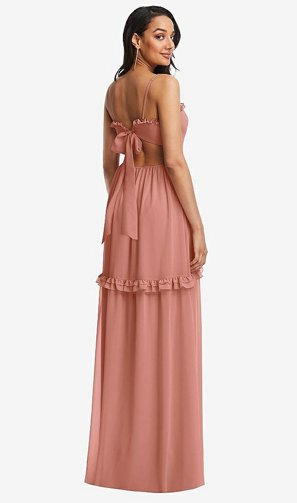 Back View - Desert Rose Ruffle-Trimmed Cutout Tie-Back Maxi Dress with Tiered Skirt