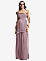Front View Thumbnail - Dusty Rose Ruffle-Trimmed Cutout Tie-Back Maxi Dress with Tiered Skirt