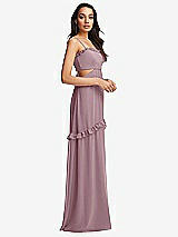 Side View Thumbnail - Dusty Rose Ruffle-Trimmed Cutout Tie-Back Maxi Dress with Tiered Skirt