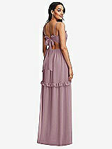 Rear View Thumbnail - Dusty Rose Ruffle-Trimmed Cutout Tie-Back Maxi Dress with Tiered Skirt