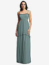 Front View Thumbnail - Icelandic Ruffle-Trimmed Cutout Tie-Back Maxi Dress with Tiered Skirt