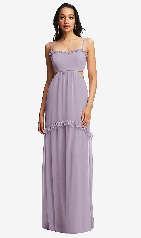 Front View - Lilac Haze Ruffle-Trimmed Cutout Tie-Back Maxi Dress with Tiered Skirt