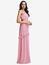 Side View Thumbnail - Peony Pink Ruffle-Trimmed Cutout Tie-Back Maxi Dress with Tiered Skirt