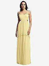 Front View Thumbnail - Pale Yellow Ruffle-Trimmed Cutout Tie-Back Maxi Dress with Tiered Skirt