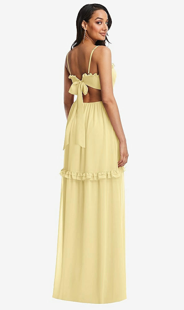 Back View - Pale Yellow Ruffle-Trimmed Cutout Tie-Back Maxi Dress with Tiered Skirt