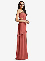 Side View Thumbnail - Coral Pink Ruffle-Trimmed Cutout Tie-Back Maxi Dress with Tiered Skirt