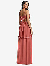 Rear View Thumbnail - Coral Pink Ruffle-Trimmed Cutout Tie-Back Maxi Dress with Tiered Skirt