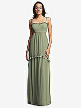Front View Thumbnail - Sage Ruffle-Trimmed Cutout Tie-Back Maxi Dress with Tiered Skirt