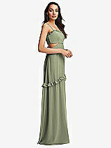 Side View Thumbnail - Sage Ruffle-Trimmed Cutout Tie-Back Maxi Dress with Tiered Skirt