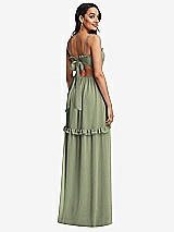 Rear View Thumbnail - Sage Ruffle-Trimmed Cutout Tie-Back Maxi Dress with Tiered Skirt