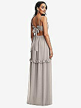 Rear View Thumbnail - Taupe Ruffle-Trimmed Cutout Tie-Back Maxi Dress with Tiered Skirt