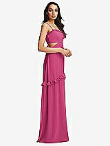 Side View Thumbnail - Tea Rose Ruffle-Trimmed Cutout Tie-Back Maxi Dress with Tiered Skirt