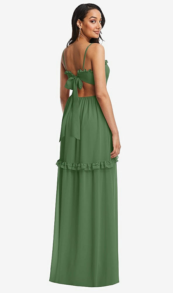 Back View - Vineyard Green Ruffle-Trimmed Cutout Tie-Back Maxi Dress with Tiered Skirt