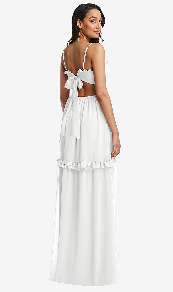Back View - White Ruffle-Trimmed Cutout Tie-Back Maxi Dress with Tiered Skirt