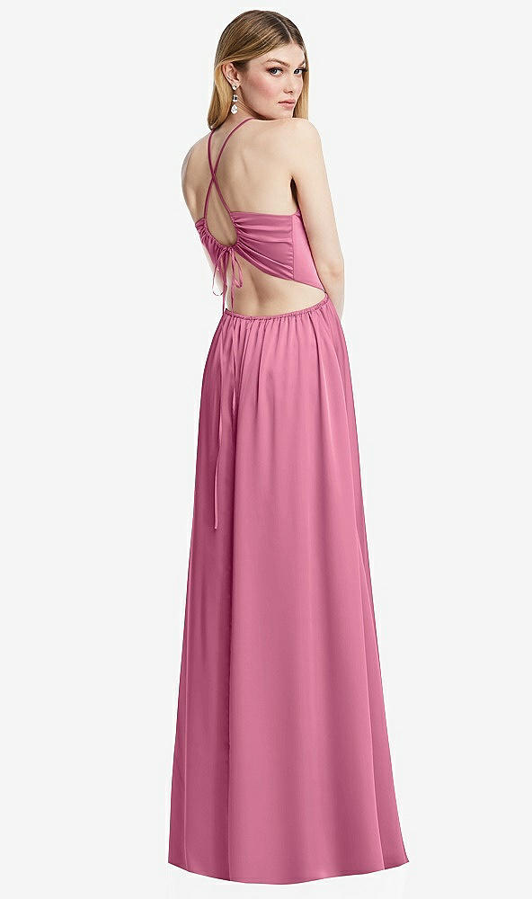 Back View - Orchid Pink Halter Cross-Strap Gathered Tie-Back Cutout Maxi Dress