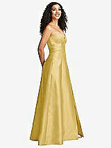 Side View Thumbnail - Maize Strapless Bustier A-Line Satin Gown with Front Slit