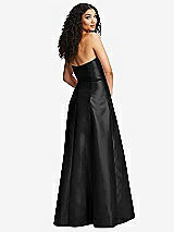 Rear View Thumbnail - Black Strapless Bustier A-Line Satin Gown with Front Slit