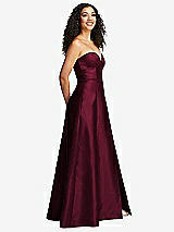 Side View Thumbnail - Cabernet Strapless Bustier A-Line Satin Gown with Front Slit