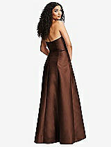 Rear View Thumbnail - Cognac Strapless Bustier A-Line Satin Gown with Front Slit