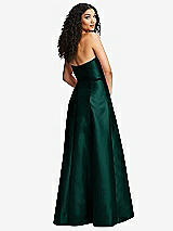 Rear View Thumbnail - Evergreen Strapless Bustier A-Line Satin Gown with Front Slit