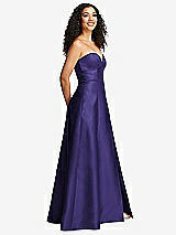 Side View Thumbnail - Grape Strapless Bustier A-Line Satin Gown with Front Slit