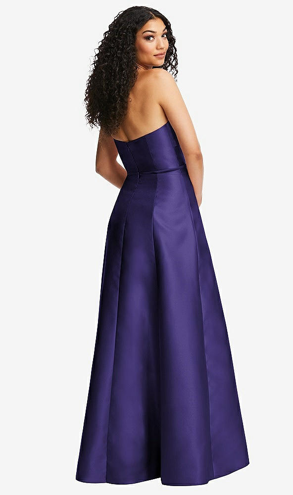 Back View - Grape Strapless Bustier A-Line Satin Gown with Front Slit
