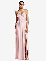 Front View Thumbnail - Ballet Pink Plunging V-Neck Criss Cross Strap Back Maxi Dress
