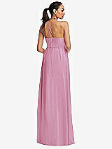 Rear View Thumbnail - Powder Pink Plunging V-Neck Criss Cross Strap Back Maxi Dress