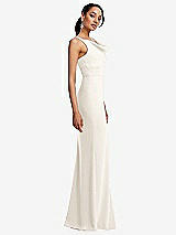 Side View Thumbnail - Ivory Cowl-Neck Wide Strap Crepe Trumpet Gown with Front Slit