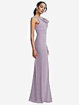Side View Thumbnail - Lilac Haze Cowl-Neck Wide Strap Crepe Trumpet Gown with Front Slit