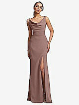 Front View Thumbnail - Sienna Cowl-Neck Wide Strap Crepe Trumpet Gown with Front Slit