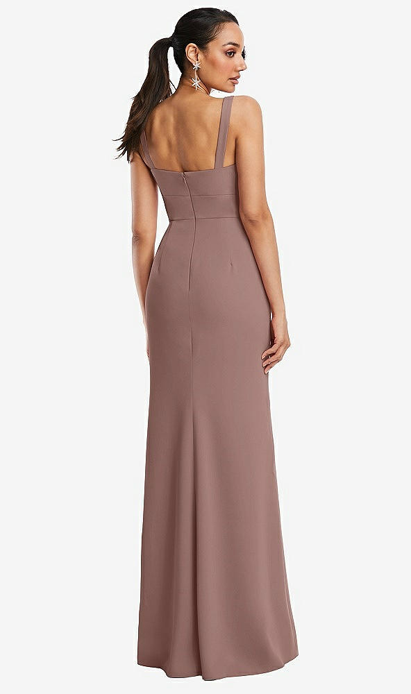 Back View - Sienna Cowl-Neck Wide Strap Crepe Trumpet Gown with Front Slit