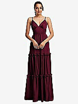 Front View Thumbnail - Cabernet Low-Back Triangle Maxi Dress with Ruffle-Trimmed Tiered Skirt