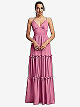 Front View Thumbnail - Orchid Pink Low-Back Triangle Maxi Dress with Ruffle-Trimmed Tiered Skirt