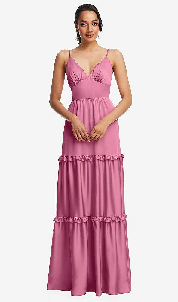Front View - Orchid Pink Low-Back Triangle Maxi Dress with Ruffle-Trimmed Tiered Skirt