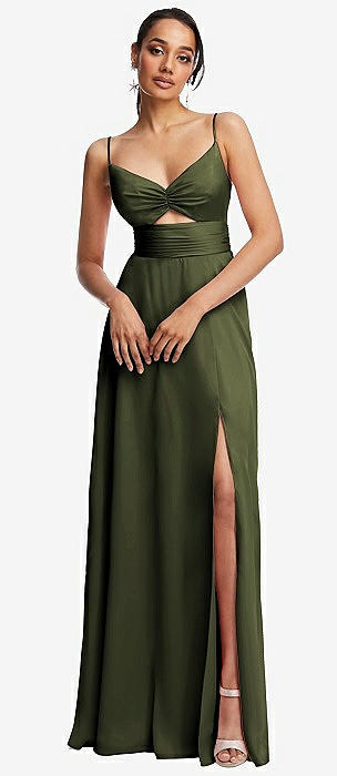 Khaki green silk on sale dress