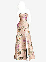 Front View Thumbnail - Butterfly Botanica Pink Sand Strapless A-line Floral Satin Gown with Modern Bow Detail