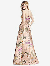 Side View Thumbnail - Butterfly Botanica Pink Sand Strapless A-line Floral Satin Gown with Modern Bow Detail