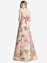 Rear View Thumbnail - Butterfly Botanica Pink Sand Strapless A-line Floral Satin Gown with Modern Bow Detail