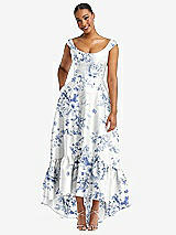 Front View Thumbnail - Cottage Rose Larkspur Cap Sleeve Deep Ruffle Hem Floral High Low Dress with Pockets