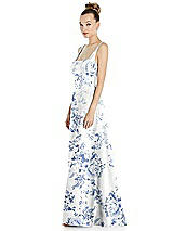 Side View Thumbnail - Cottage Rose Larkspur Sleeveless Square-Neck Princess Line Floral Gown with Pockets