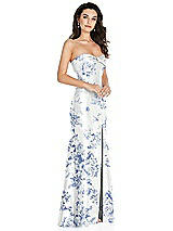 Side View Thumbnail - Cottage Rose Larkspur Bow Cuff Strapless Floral Princess Waist Trumpet Gown