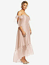 Side View Thumbnail - Cameo Convertible Deep Ruffle Hem High Low Organdy Dress with Scarf-Tie Straps