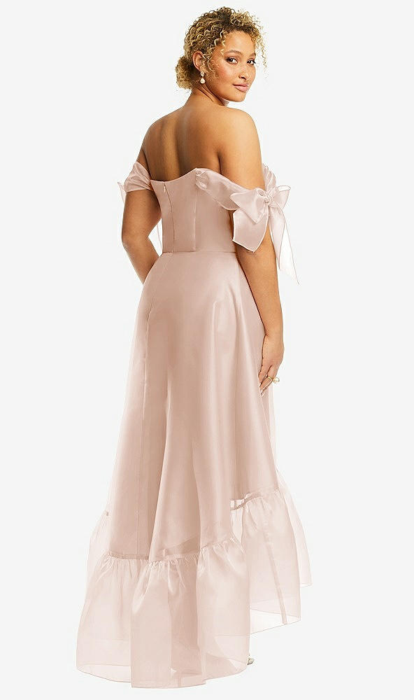 Back View - Cameo Convertible Deep Ruffle Hem High Low Organdy Dress with Scarf-Tie Straps