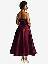 Rear View Thumbnail - Cabernet Cuffed Strapless Satin Twill Midi Dress with Full Skirt and Pockets