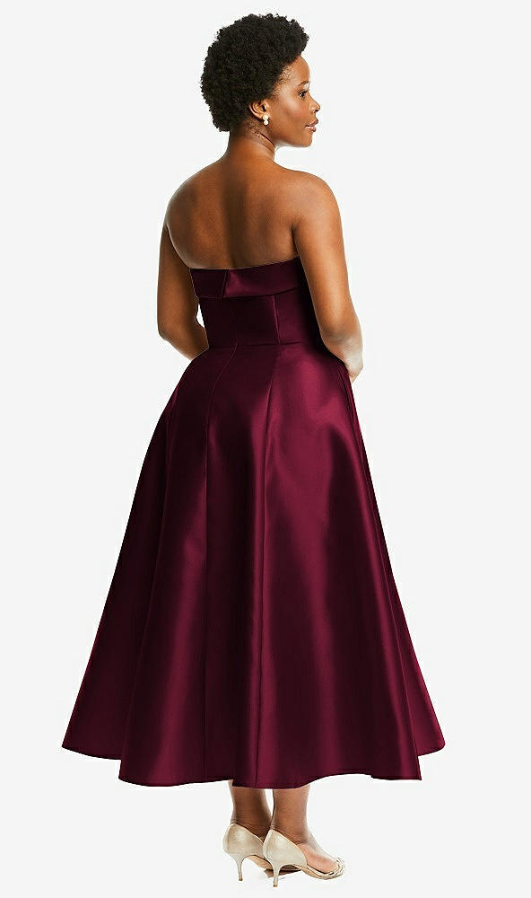 Back View - Cabernet Cuffed Strapless Satin Twill Midi Dress with Full Skirt and Pockets