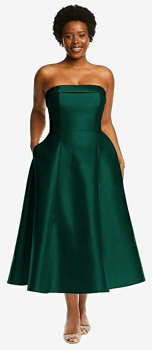 Dana Strapless Chiffon and Lace Midi Dress in Hunter Green  Green lace  dresses, Green chiffon dress, Hunter green bridesmaid dress