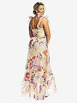 Alt View 3 Thumbnail - Penelope Floral Print Convertible Deep Ruffle Hem High Low Floral Organdy Dress with Scarf-Tie Straps
